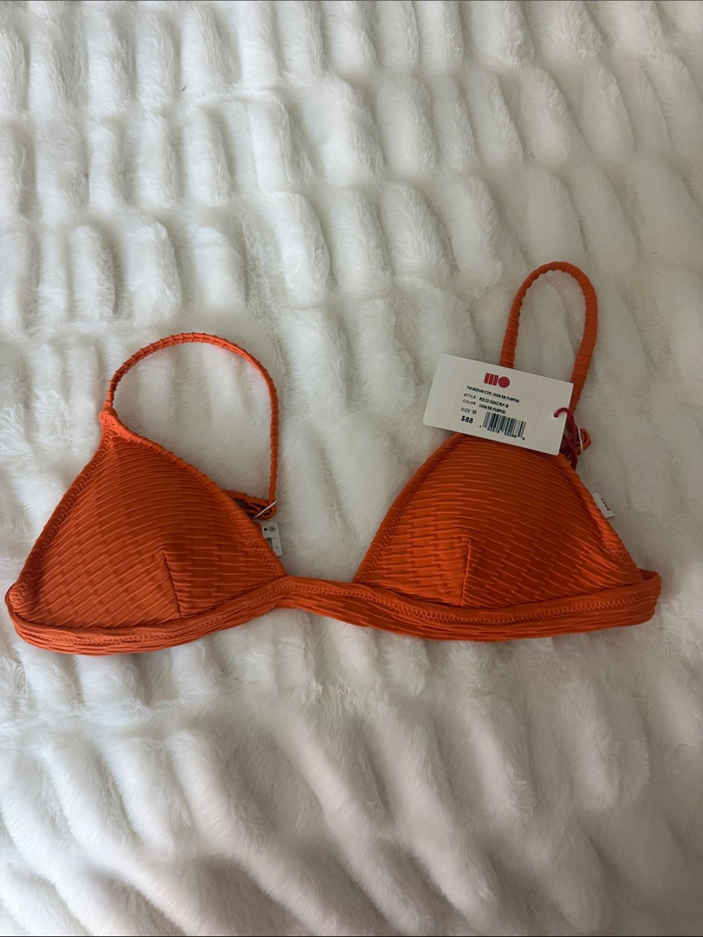 Orange Ribbed Triangle Swim Bra with Adjustable Straps